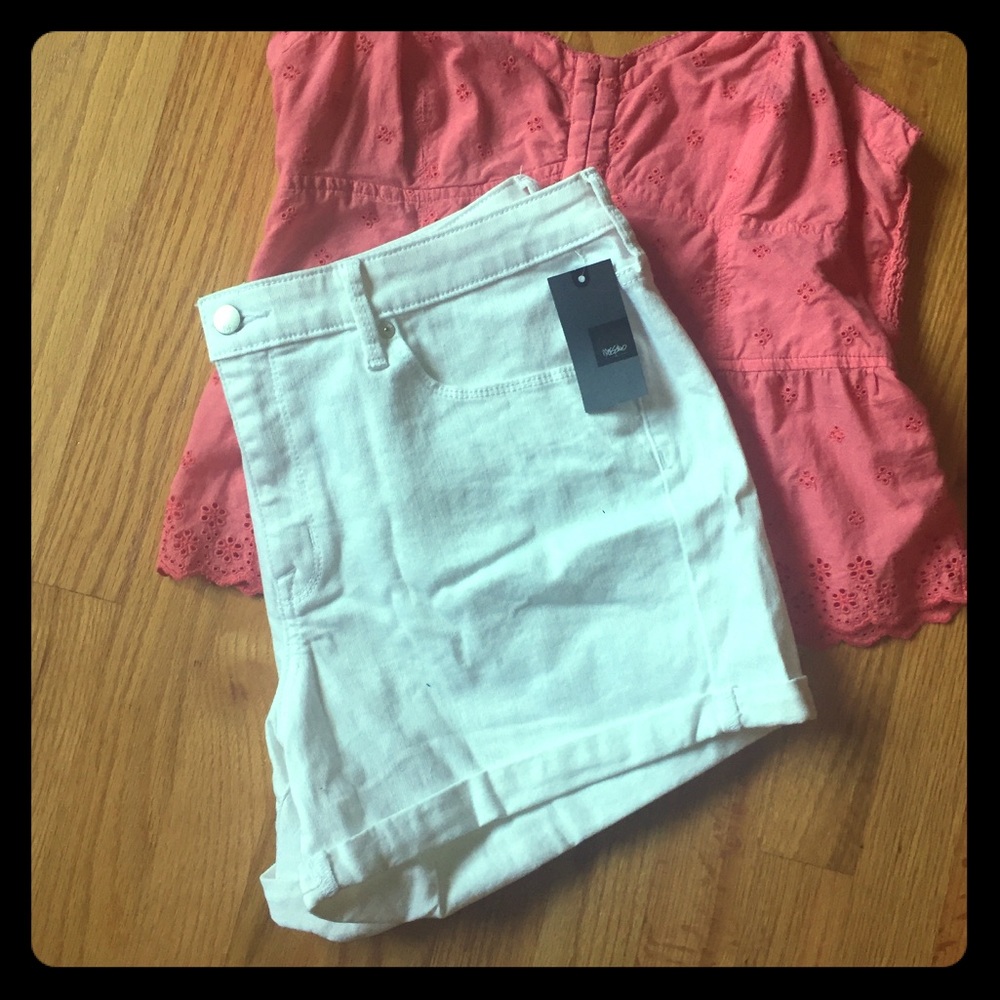 White high rise midi shorts